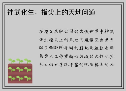 神武化生：指尖上的天地问道