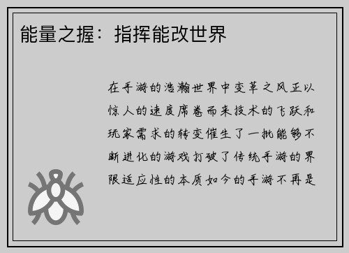能量之握：指挥能改世界
